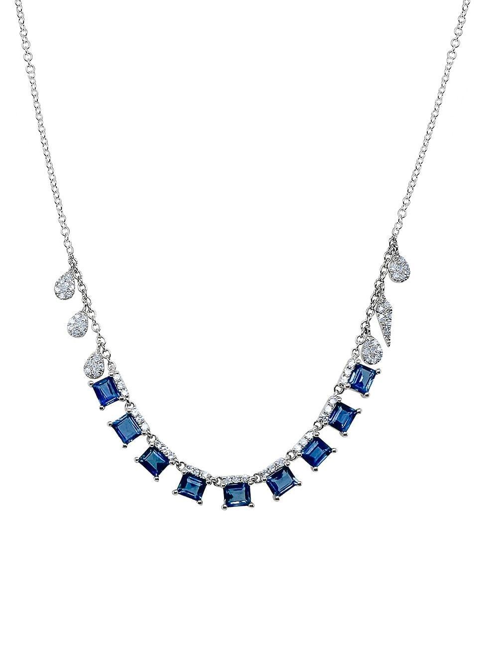 Womens 14K White Gold, Blue Sapphire & 0.47 TCW Diamond Necklace Product Image