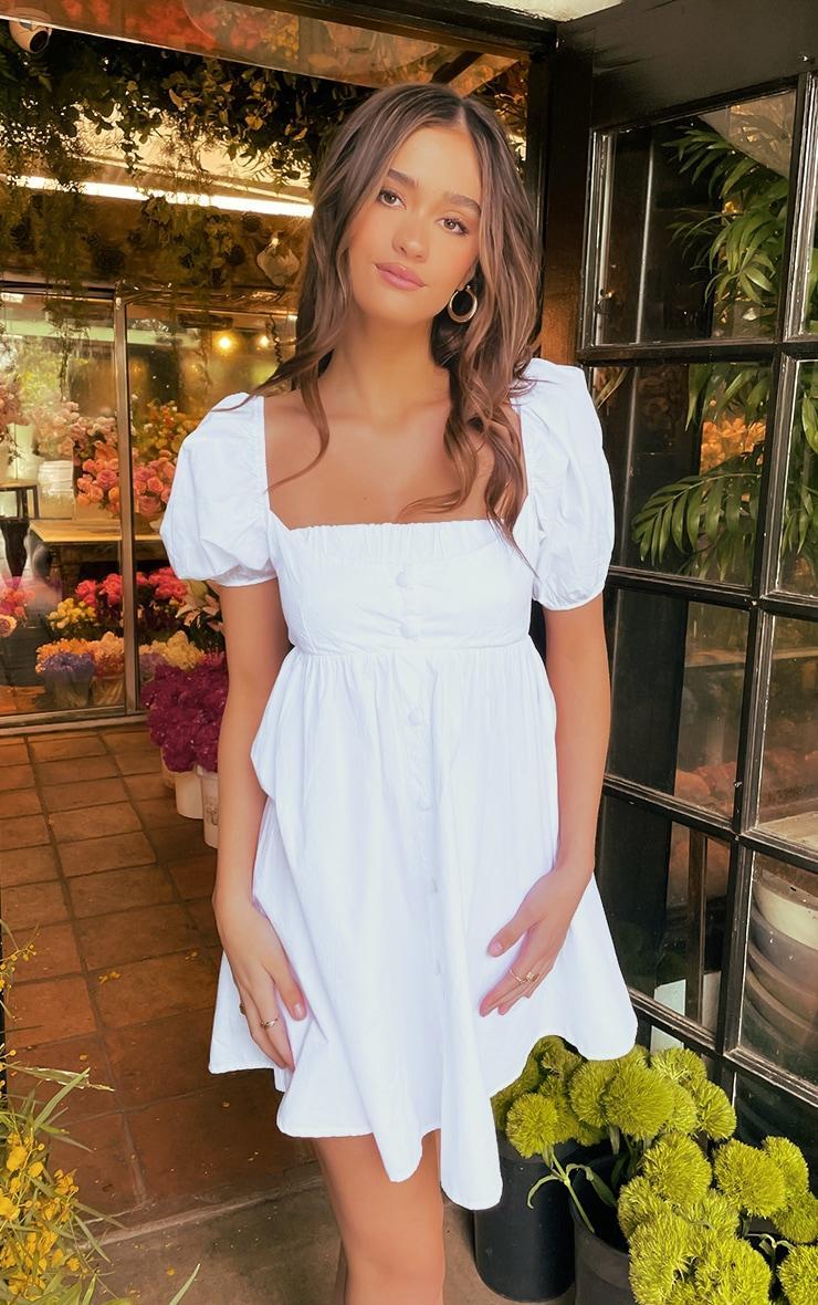 White Cotton Button Down Smock Dress product image