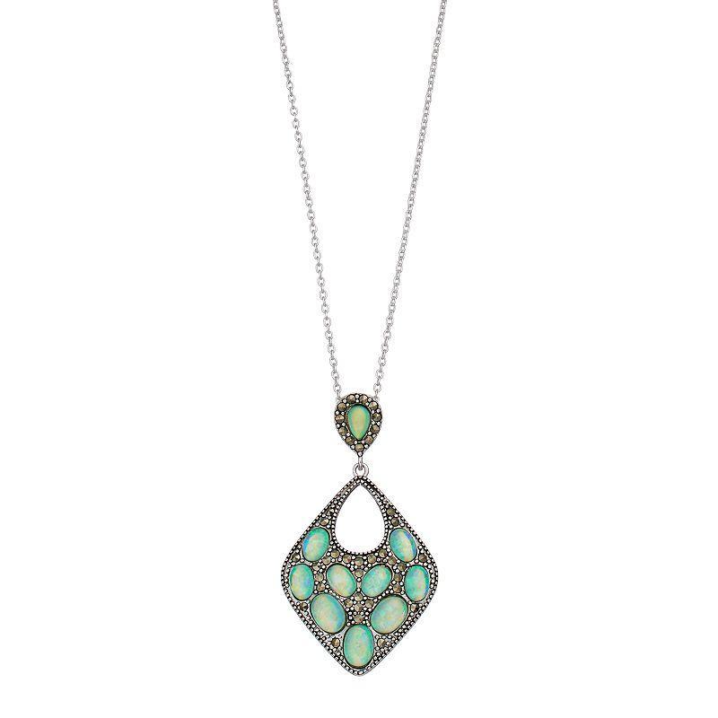 Tori Hill Silver Plated Simulated Opal & Marcasite Pendant, Womens Silvertone Product Image