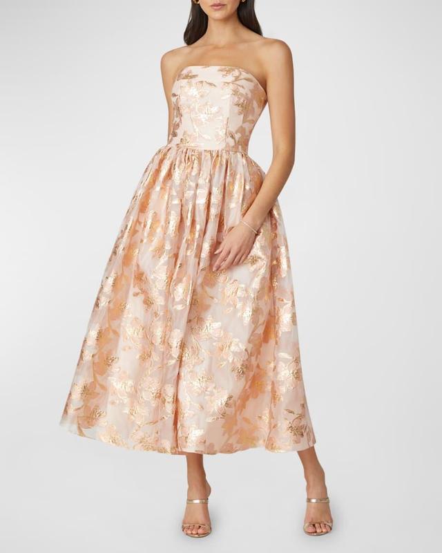 Strapless Floral Jacquard Midi Dress Product Image