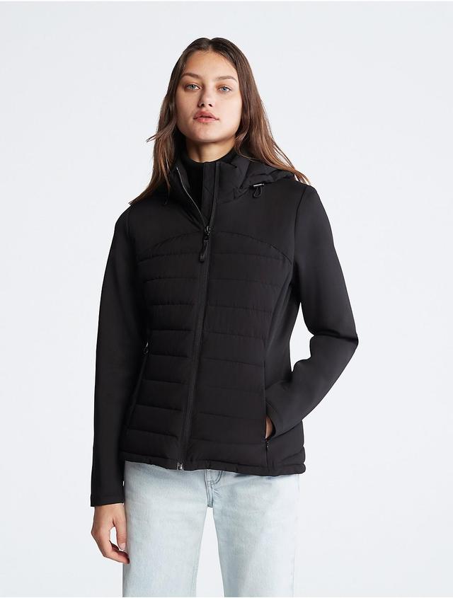 Calvin Klein Womens Mixed Media Puffer Jacket - Black - M Product Image