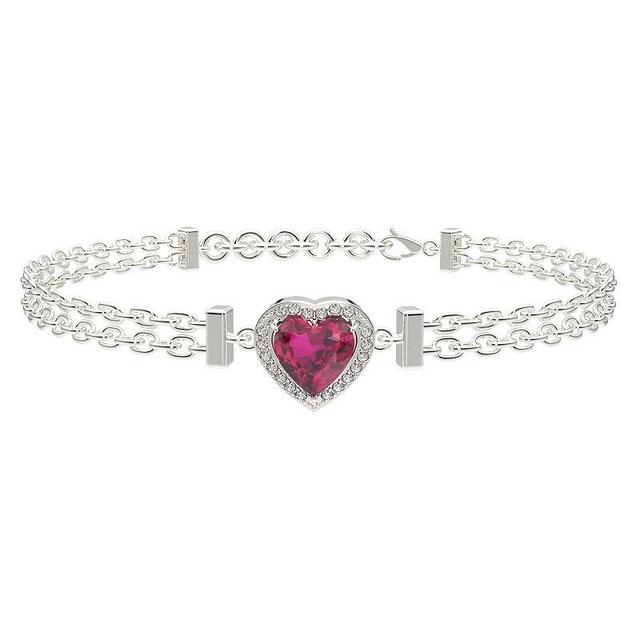 Sterling Silver Lab Created Ruby & Lab Created White Sapphire Heart Bracelet, Womens Product Image