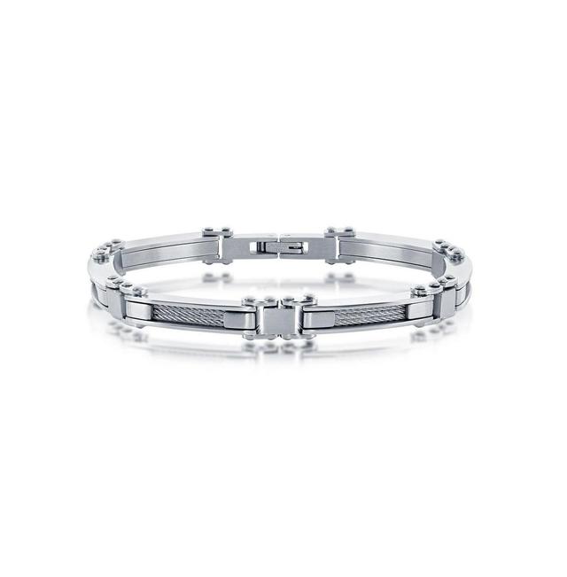 Mens Stainless Steel with Silver Cable Bracelet Product Image