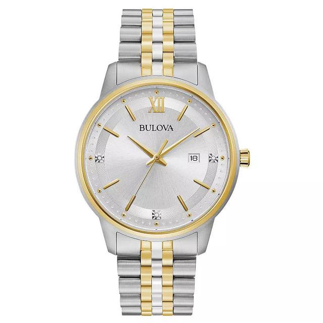 Bulova Mens Two-Tone Stainless Steel Diamond Accent Dial Bracelet Watch Two Tone Silver Product Image