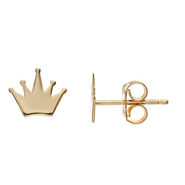 14k Gold Crown Stud Earrings, Womens Product Image