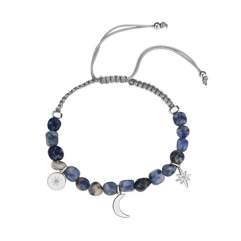 Love This Life Fine Silver Plated Cubic Zirconia and Blue Lapis Stone Cord Bracelet, WomensMedium,Large, Silver Tone Product Image