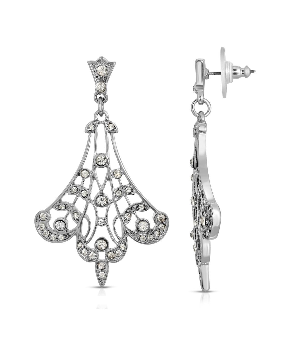 2028 Silver-Tone Crystal Fan Filigree Drop Earrings Product Image