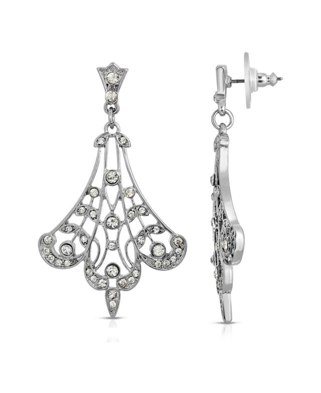 1928 Silver-Tone Crystal Fan Filigree Drop Earrings, Womens, Multicolor Product Image