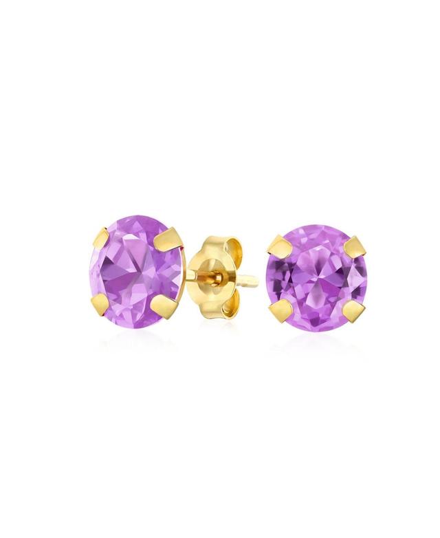 Bling Jewelry 1.4CT Round Purple Gemstone Amethyst Stud Earrings For Women Real 14K Yellow Gold 6MM February Birthstone Product Image