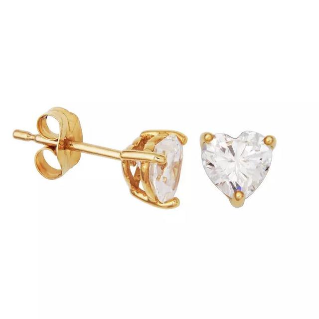 14k Gold Heart Shaped Cubic Zirconia Stud Earrings, Womens Product Image