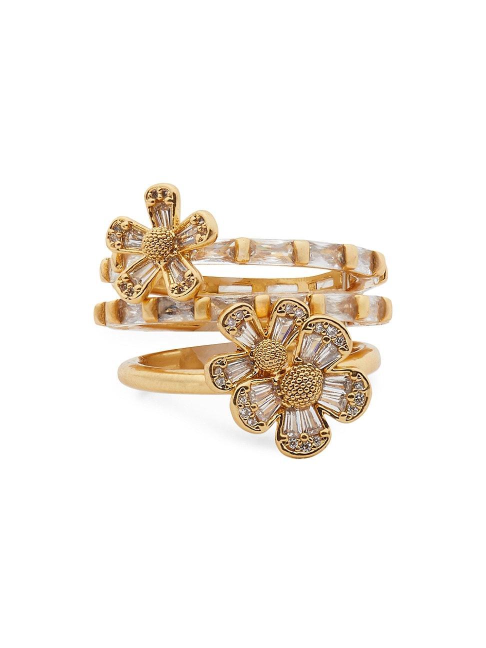 Womens Goldtone & Cubic Zirconia 3-Piece Ring Set Product Image