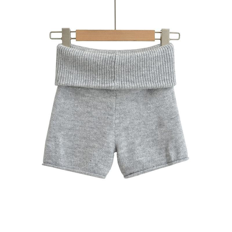 High Waist Plain Knit Shorts Product Image