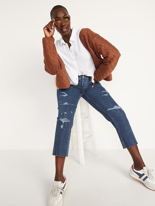 High-Waisted Button-Fly Slouchy Straight Crop Jeans Product Image