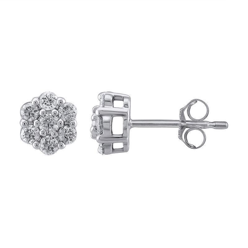 Yours and Mined 10k White Gold 1/2 Carat T.W. Diamond Cluster Stud Earrings, Womens, 10k Gold Product Image