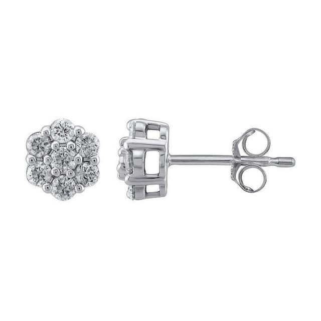 Yours and Mined 10k White Gold 1/2 Carat T.W. Diamond Cluster Stud Earrings, Womens, 10k Gold Product Image