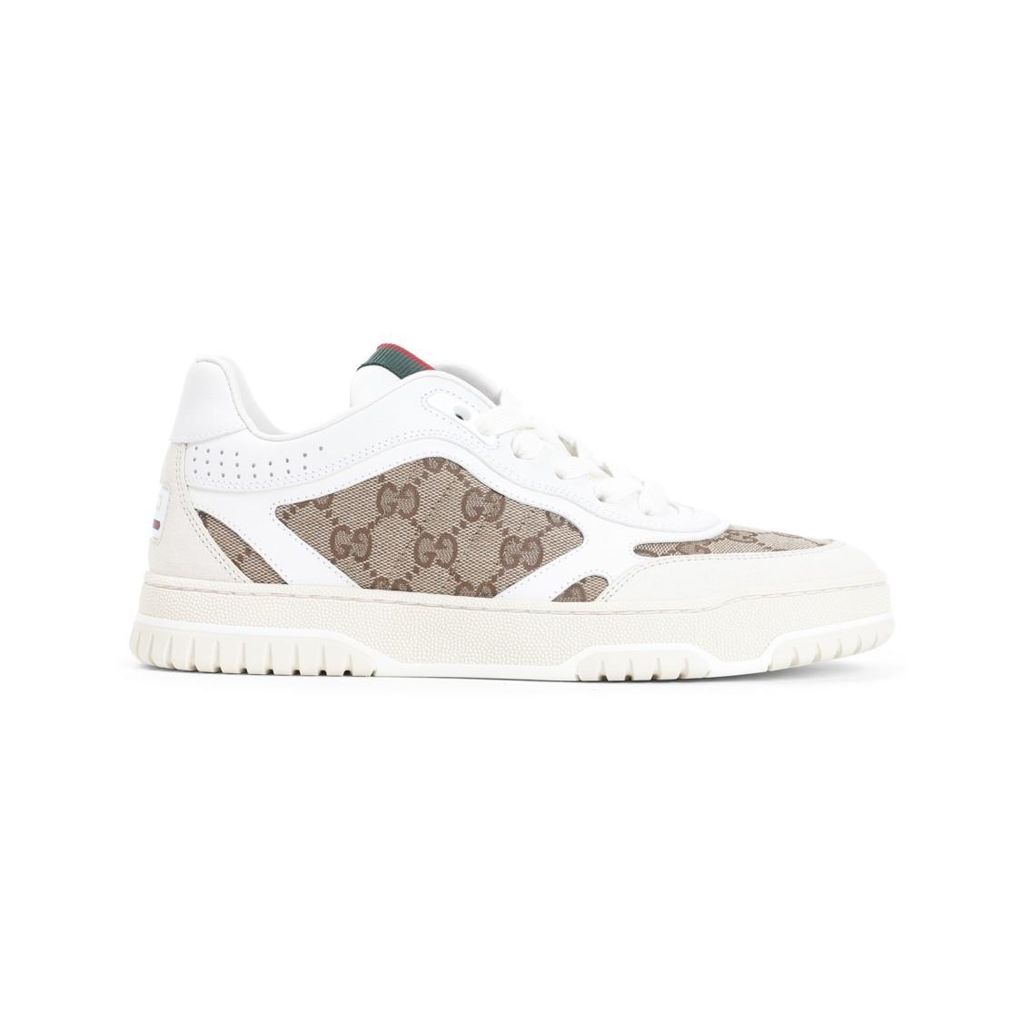 GUCCI Re-web Beige Ebony Leather Sneakers In White Product Image