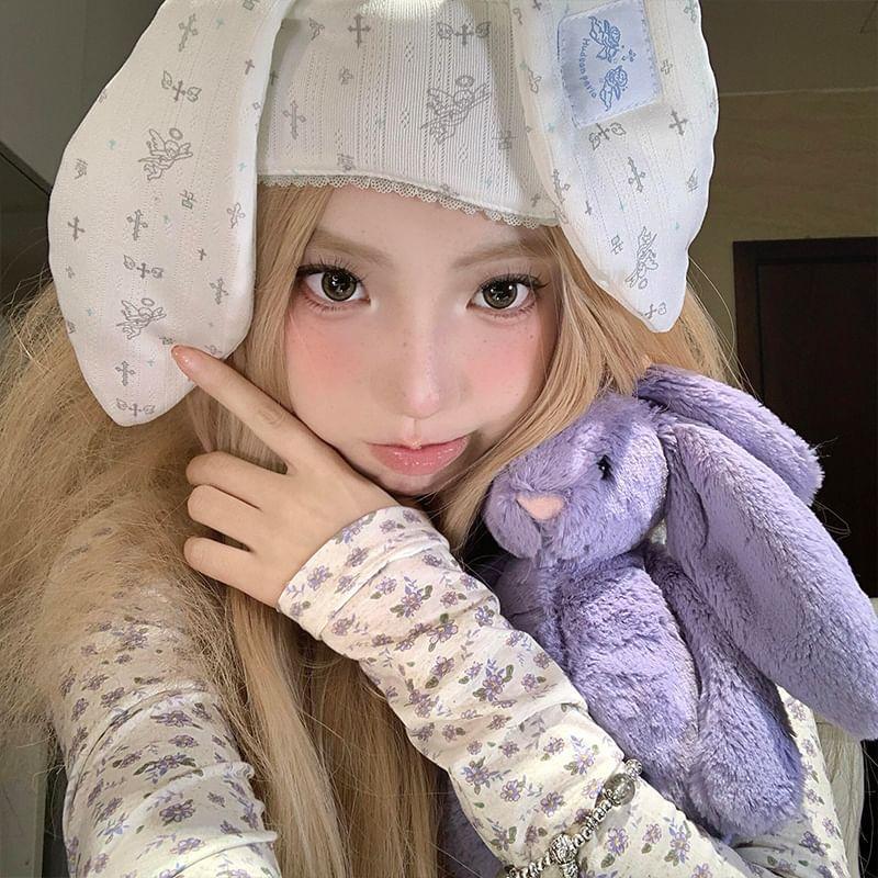 Rabbit Ear Lace Trim Headband / Eye Mask Product Image