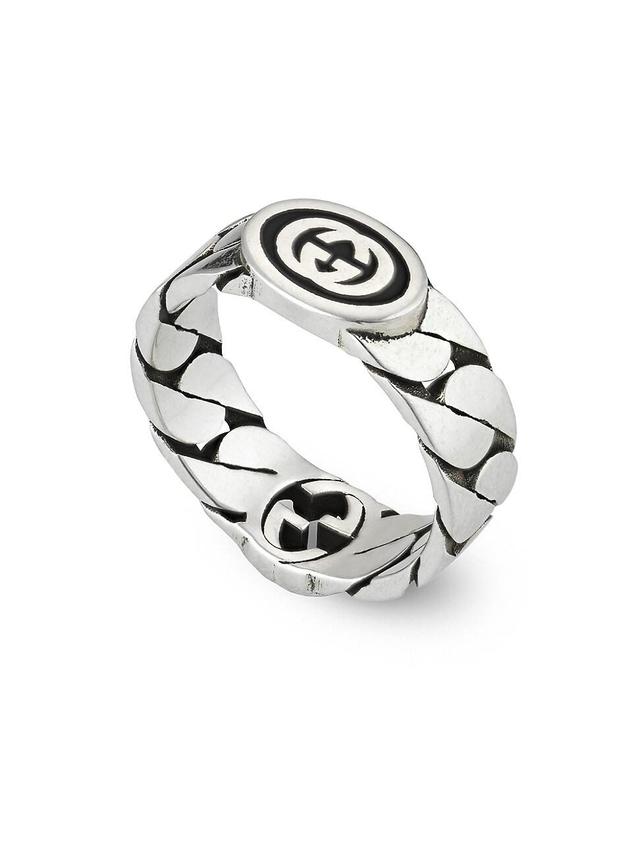 Mens Unisex Interlocking G Ring Gourmette Sterling Silver & Enamel Ring Product Image