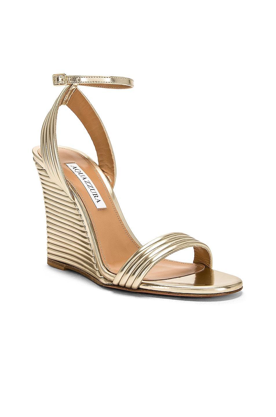 Aquazzura Wow 95 Wedge Sandal in Metallic Gold Product Image