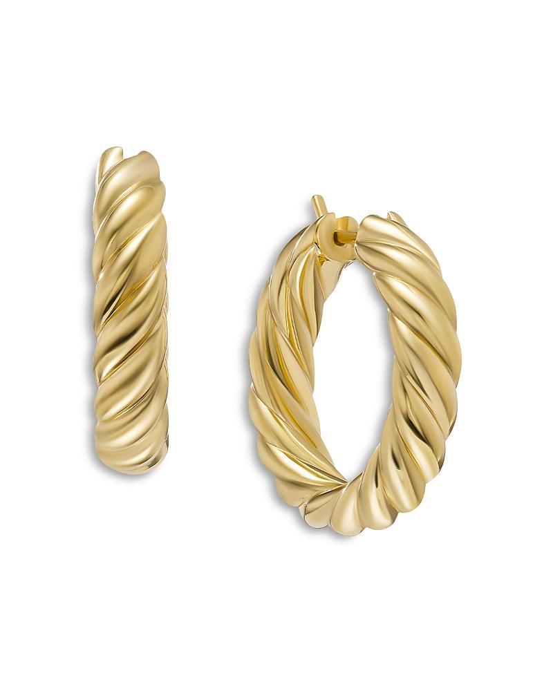 Womens Sculpted Cable Hoops Earrings in 18K Yellow Gold Product Image