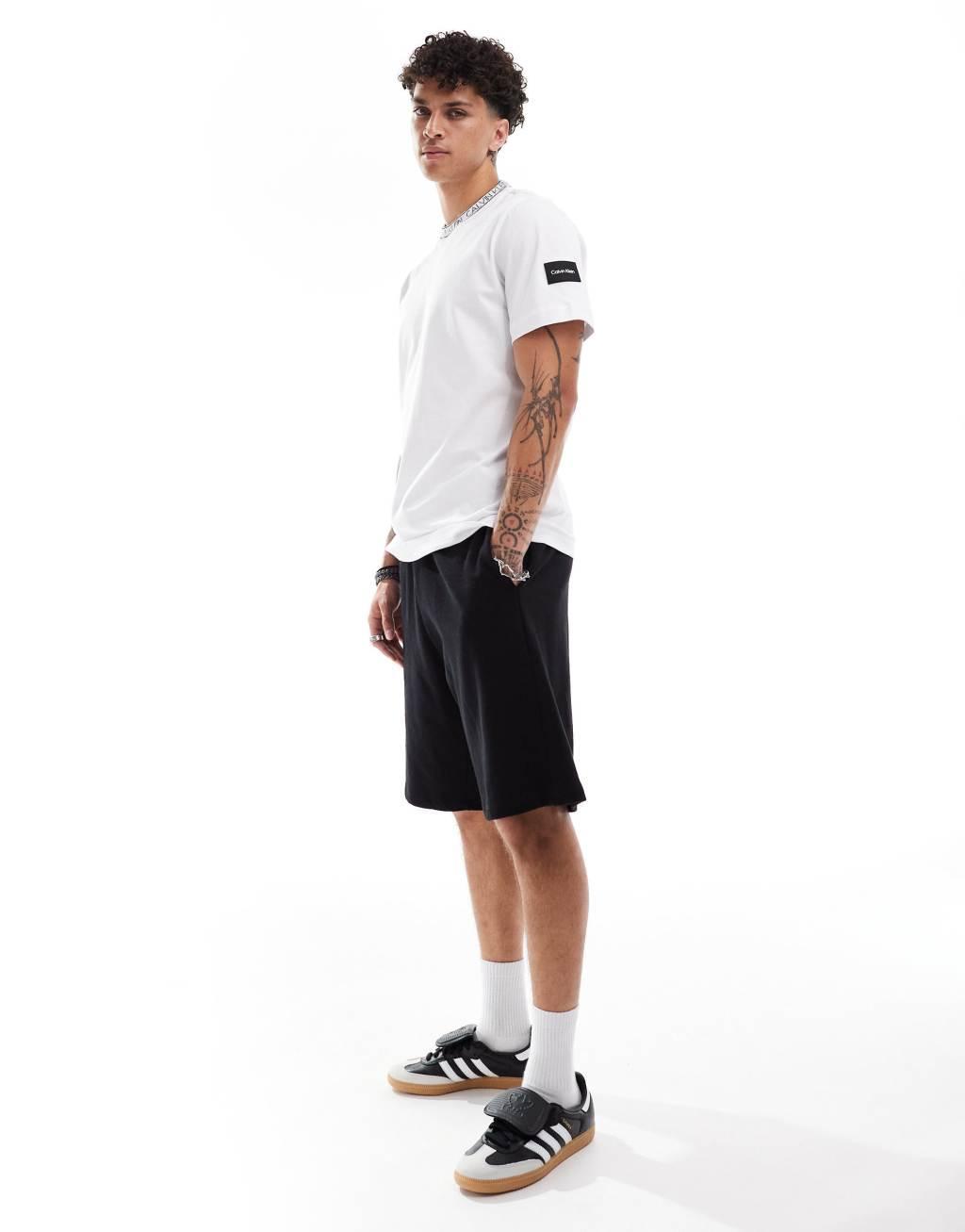 Calvin Klein logo tape collar and side patch t-shirt in white Product Image