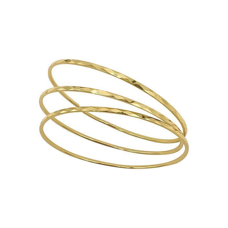 Adornia Womens 14K Gold-Tone Plated Hammered Bangle Set, 3 Pieces Product Image