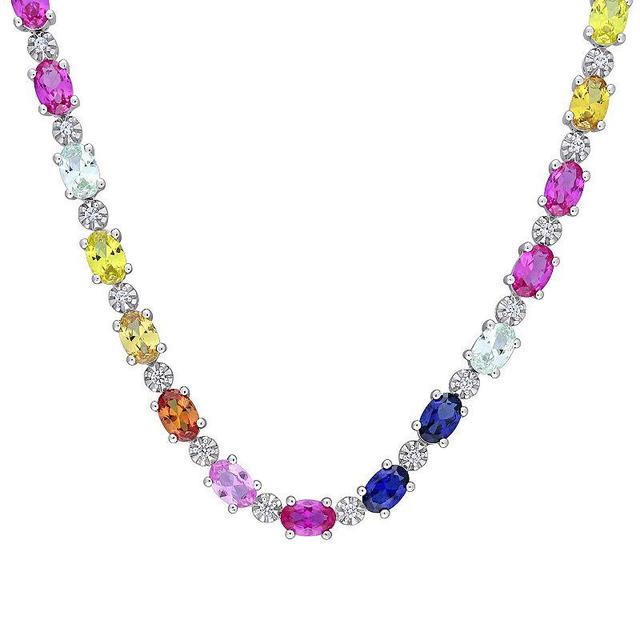 Stella Grace Sterling Silver Multi-Color Lab-Created Sapphire Tennis Necklace, Womens Product Image