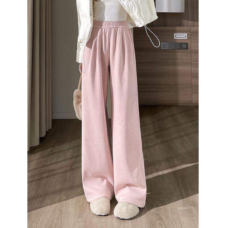 High Rise Plain Wide Leg Sweatpants (Various Designs) Product Image