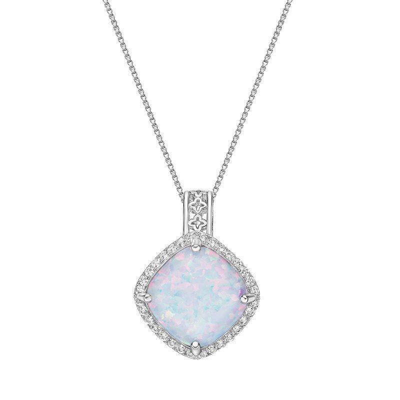 Gemminded Sterling Silver Lab-Created Opal & Lab-Created White Sapphire Pendant Necklace, Womens Product Image