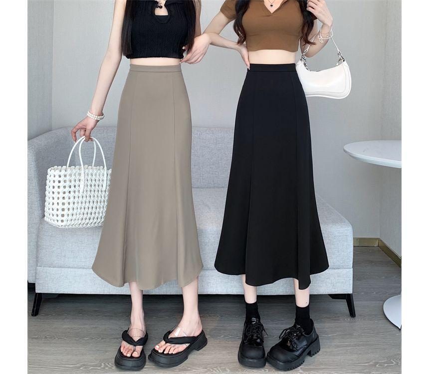 High Rise Plain Midi A-Line Skirt Product Image