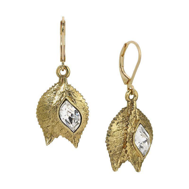 1928 Crystal Leaf Leverback Earrings, Womens, Slv White Product Image