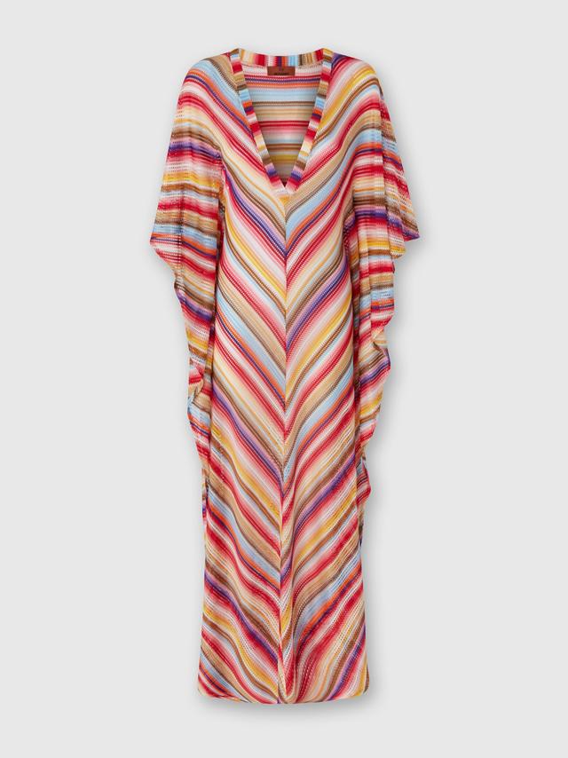 Long cover up kaftan in striped crochet Product Image