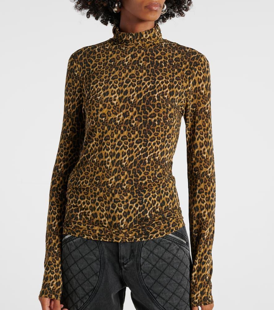 ISABEL MARANT Joyela Leopard-print Stretch-mesh Turtleneck Top In Brown Product Image