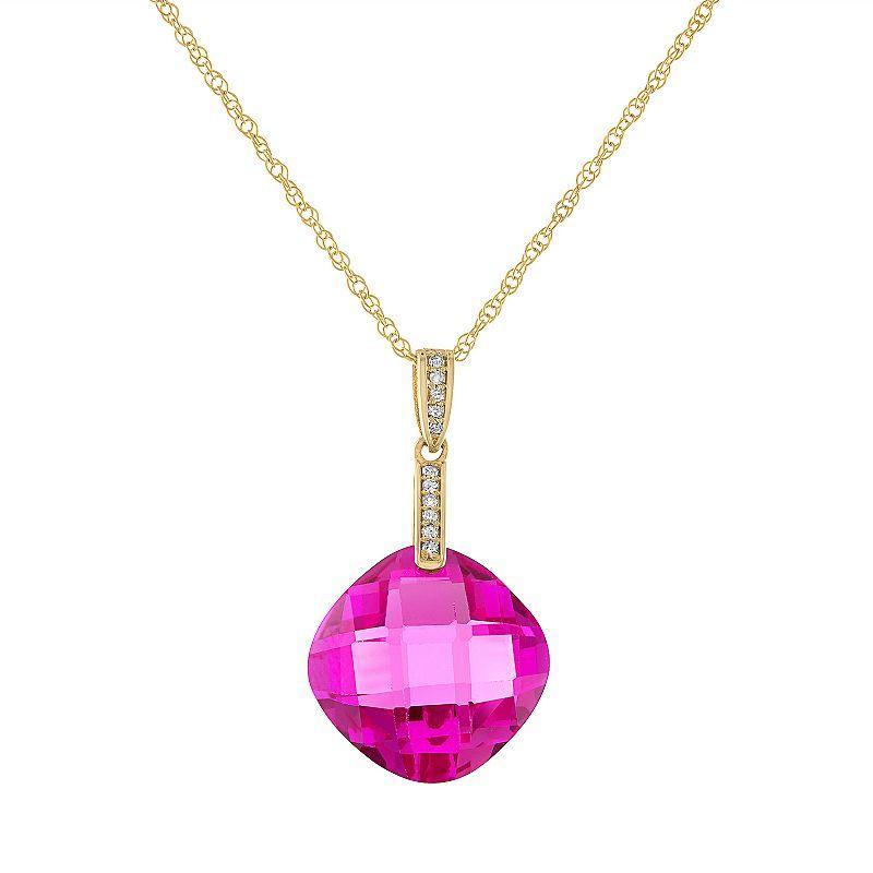 Tiara 14k Gold Gemstone & Diamond Accent Pendant Necklace, Womens Lab Cr Pink Blue Product Image