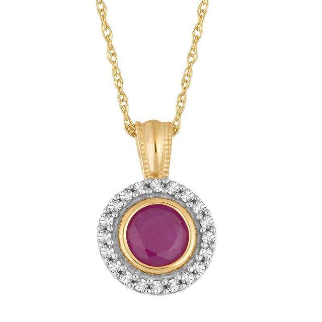 10k Gold Ruby & 1/8 Carat T.W. Diamond Halo Pendant Necklace, Womens Red Product Image