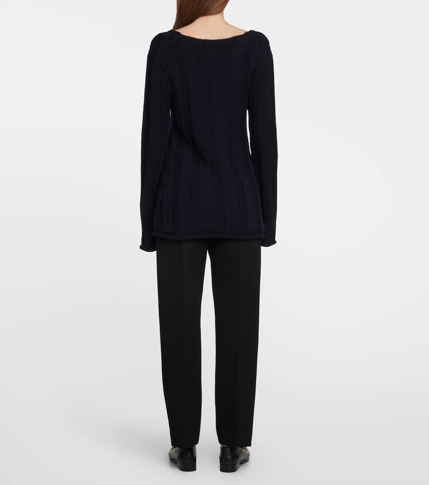 THE ROW Ribbed-knit Wool Sweater In Blue Product Image