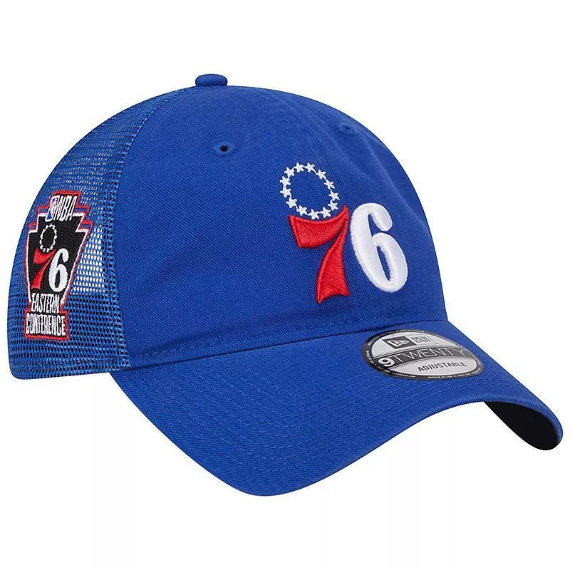 Mens New Era Royal Philadelphia 76ers Distinct Side Patch Trucker 9TWENTY Adjustable Hat Product Image