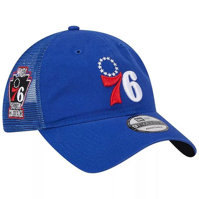 Mens New Era Royal Philadelphia 76ers Distinct Side Patch Trucker 9TWENTY Adjustable Hat Product Image