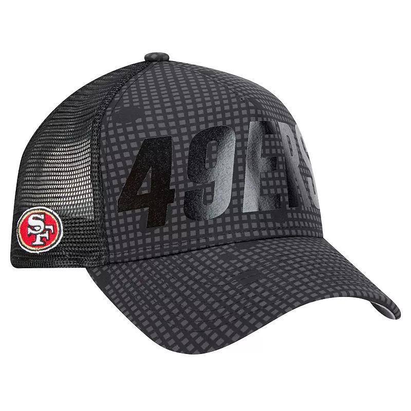 Mens New Era San Francisco 49ers Midnight Ink Tonal Text A-Frame Trucker 9FORTY Adjustable Hat Product Image