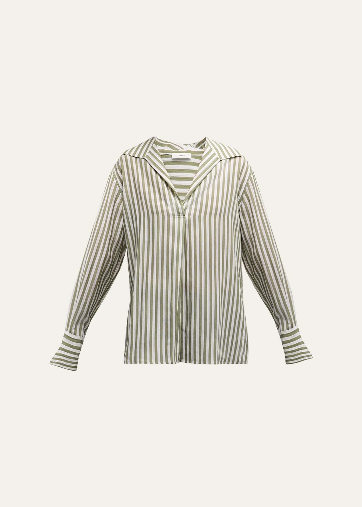 Womens Striped Shaped-Collar Long-Sleeve Top Product Image