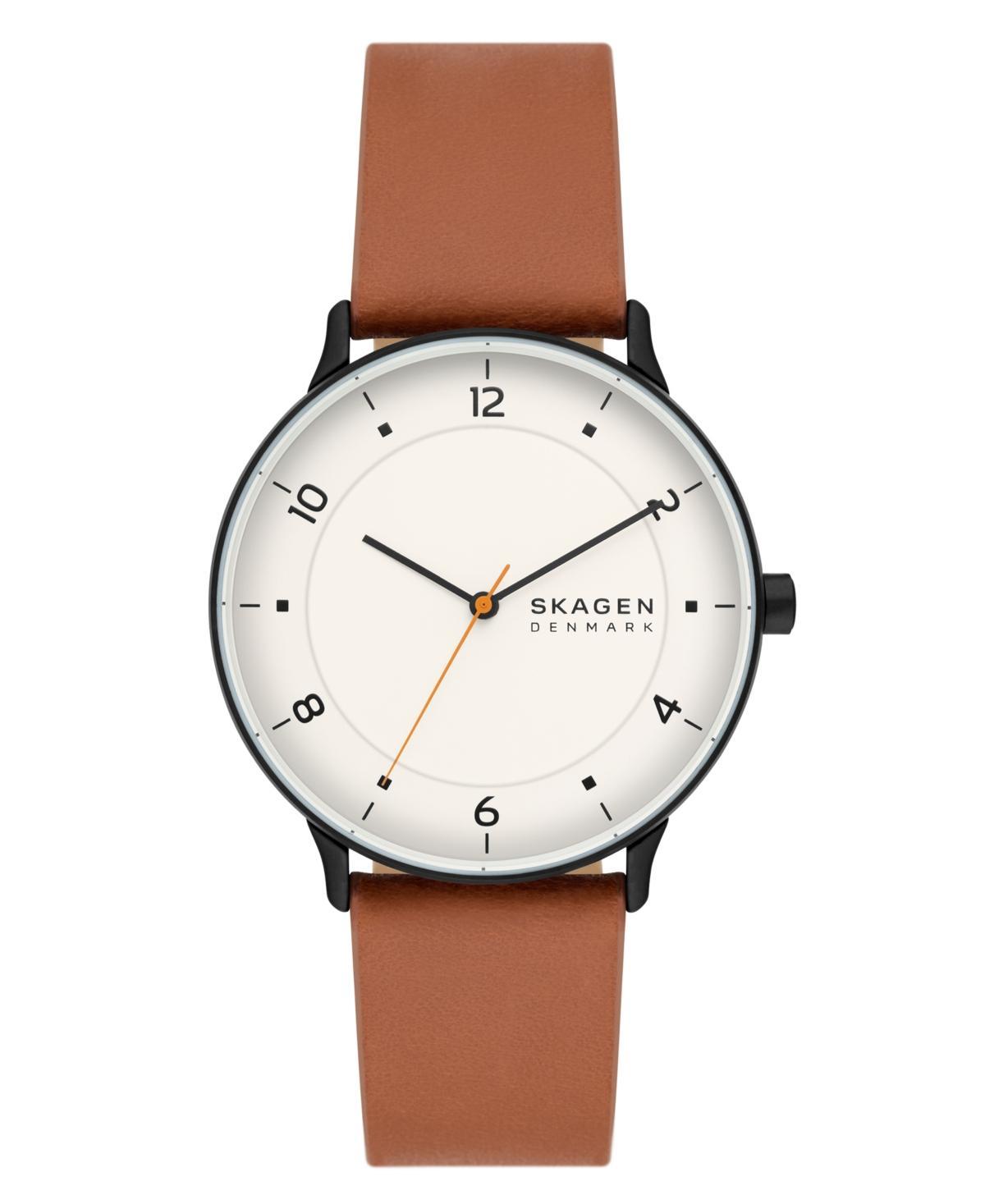 Skagen Mens Three-Hand Quartz Riis Medium Brown Leather Watch 40mm - Brown Product Image