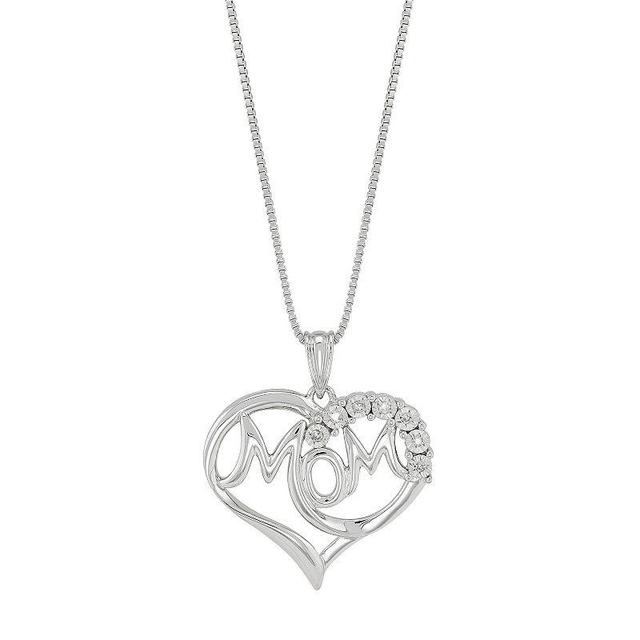 Sterling Silver Diamond Accent Mom Heart Pendant Necklace, Womens Product Image