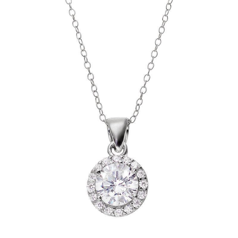 Cubic Zirconia Sterling Silver Halo Pendant Necklace, Womens Product Image