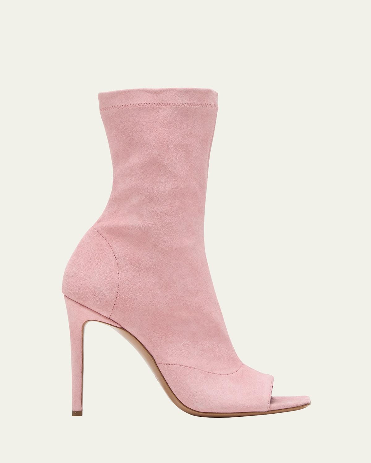 Amanda Stretch Suede Open-Toe Booties Product Image