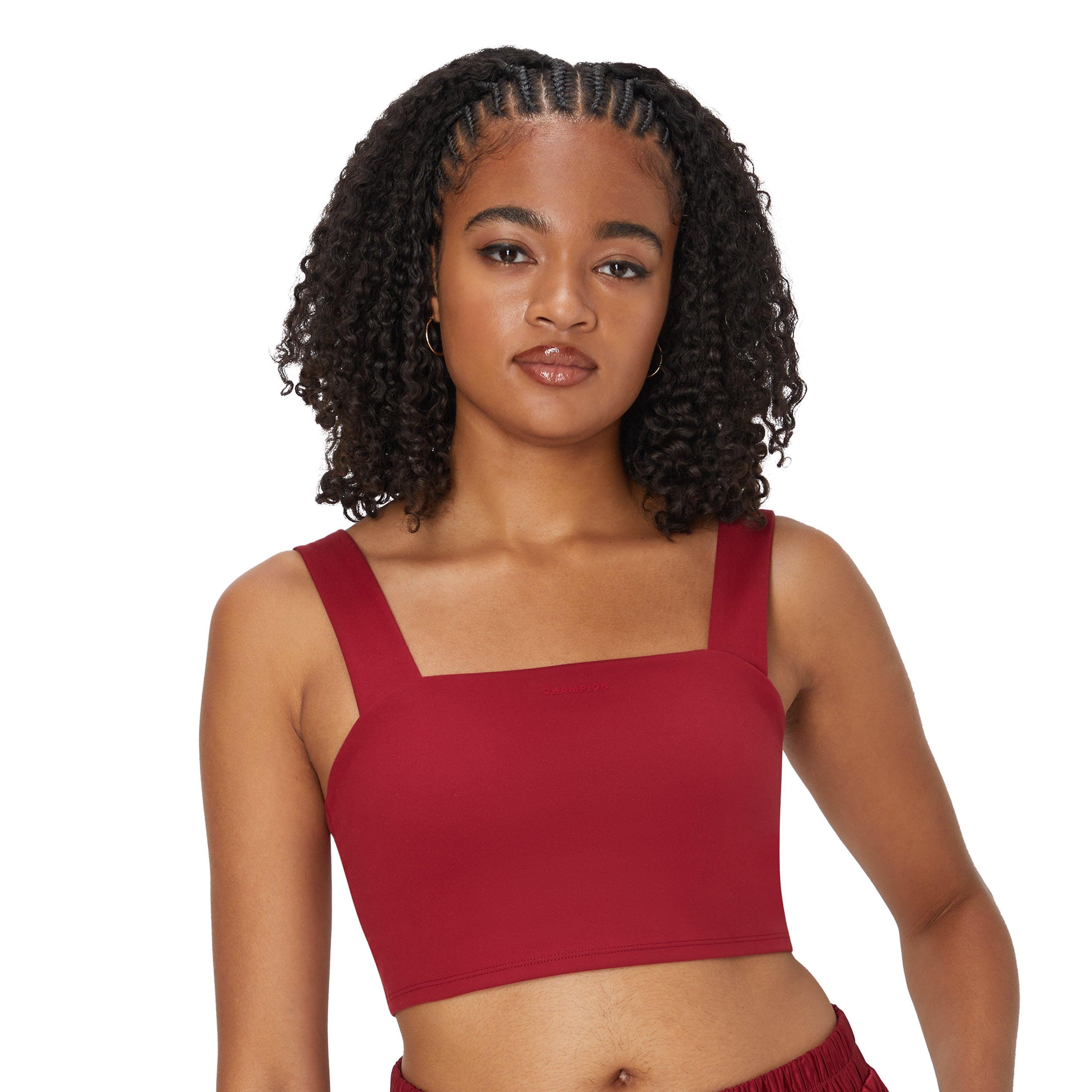 Womens Champion Crop Top, Shelf Bra, Script Logo Black L product image