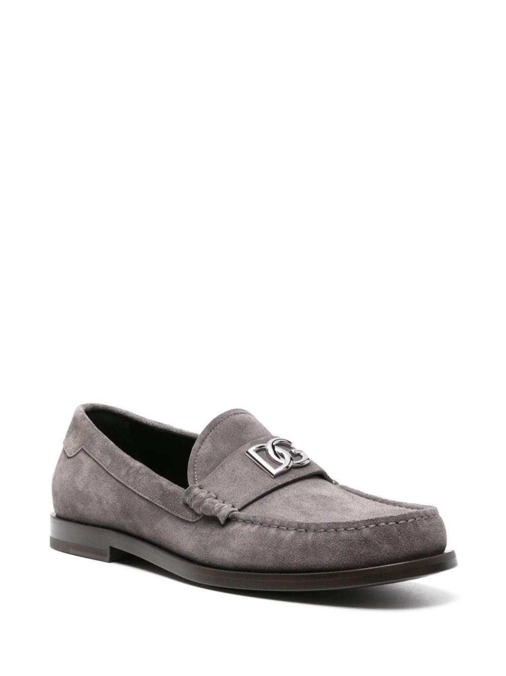 Logo-plaque Suede Loafers In Grey Product Image