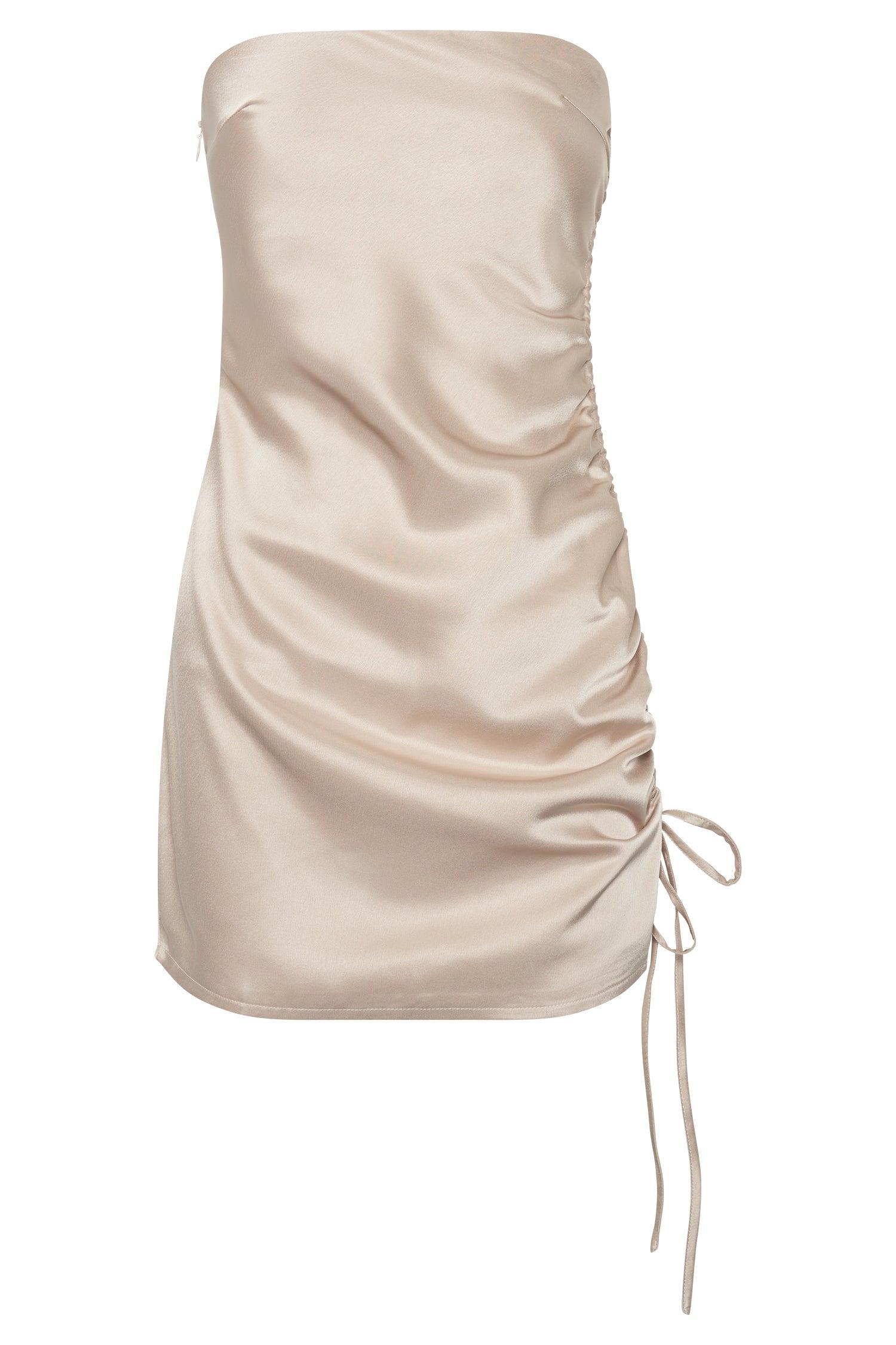 Katia Strapless Ruched Side Mini Dress - Champagne Product Image