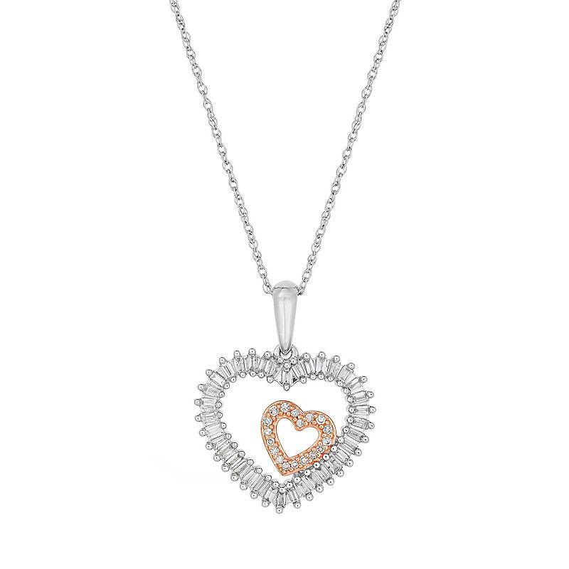 Gemminded 10k White Gold 1/5 Carat T.W. Diamond Double Heart Pendant Necklace, Womens 10k Two Tone Product Image