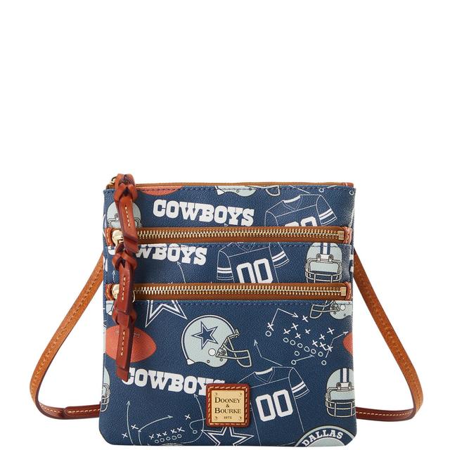 Dooney & Bourke Womens NFL Cowboys North South Triple Zip Crossbody Coated Cotton Shoulder Bag in Navy Product Image