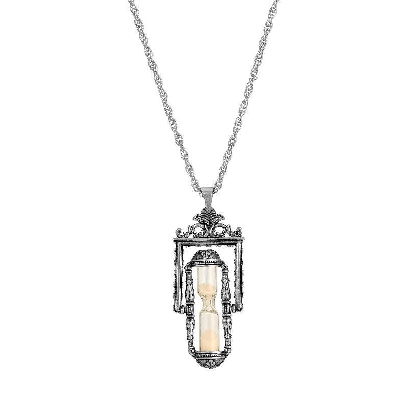 1928 Silver Tone Hourglass Pendant Necklace, Womens Grey Product Image